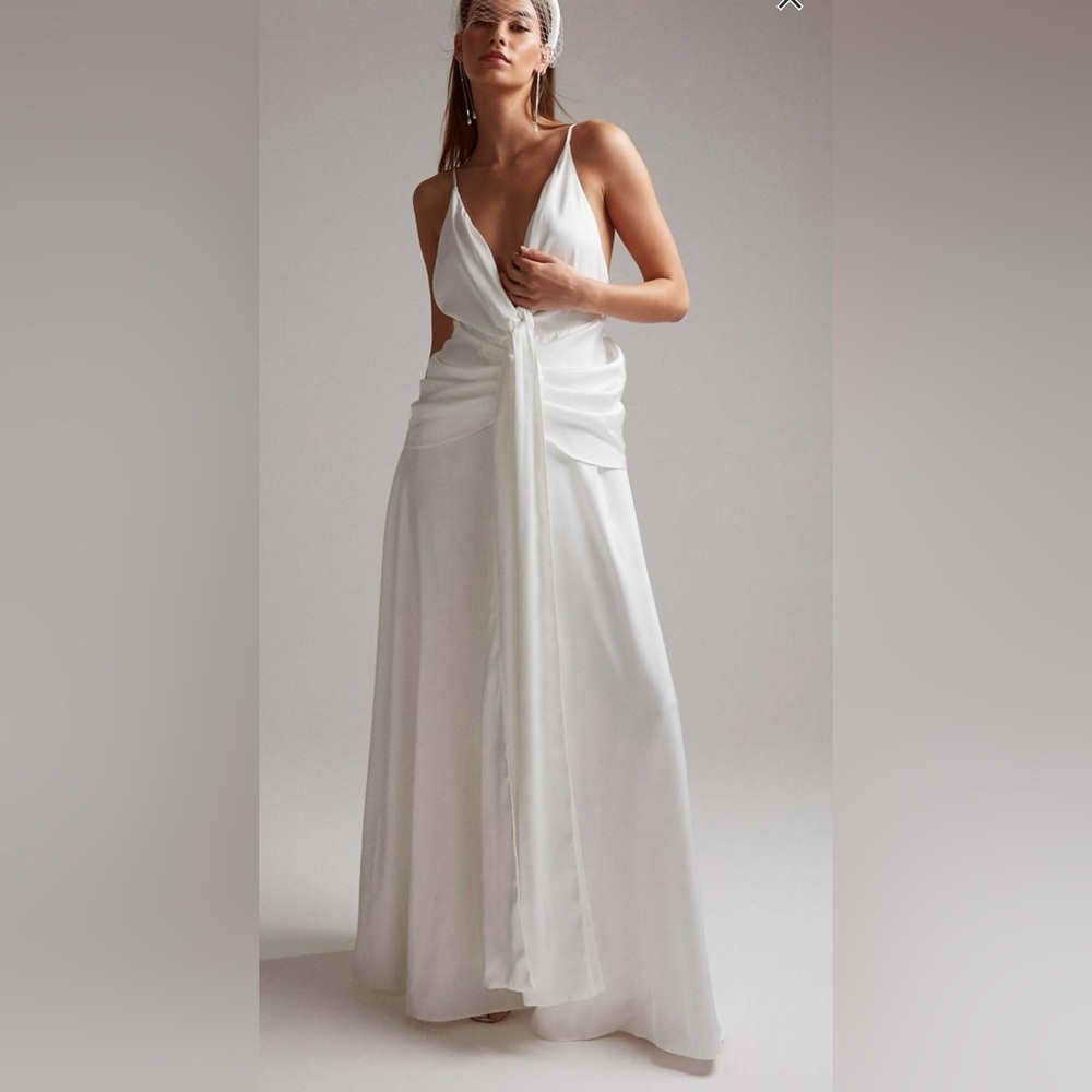 ASOS DESIGN White Satin Drape Cami Dress NWT - Picture 3 of 4